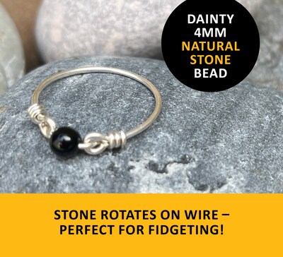 Dainty fidget ring, Black Tourmaline, Little Reminder anxiety rings, natural stone, mental health gifts - image3